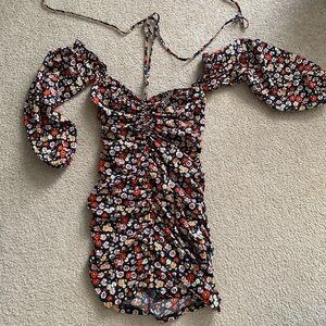 Bodycon floral halter with bubble sleeves dress